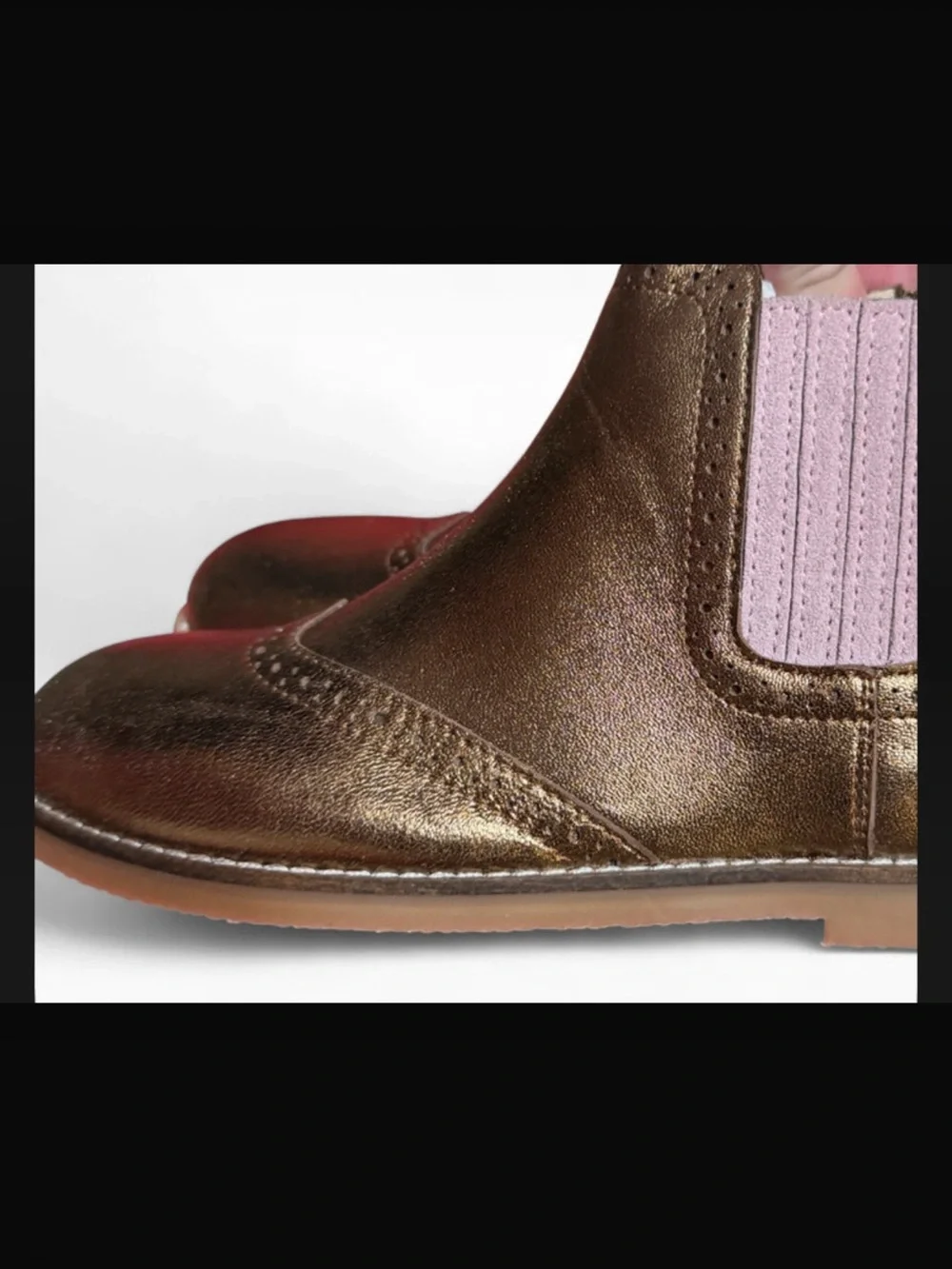 Mini Boden Metallic Bronze Chelsea Boots with Pink Elastic